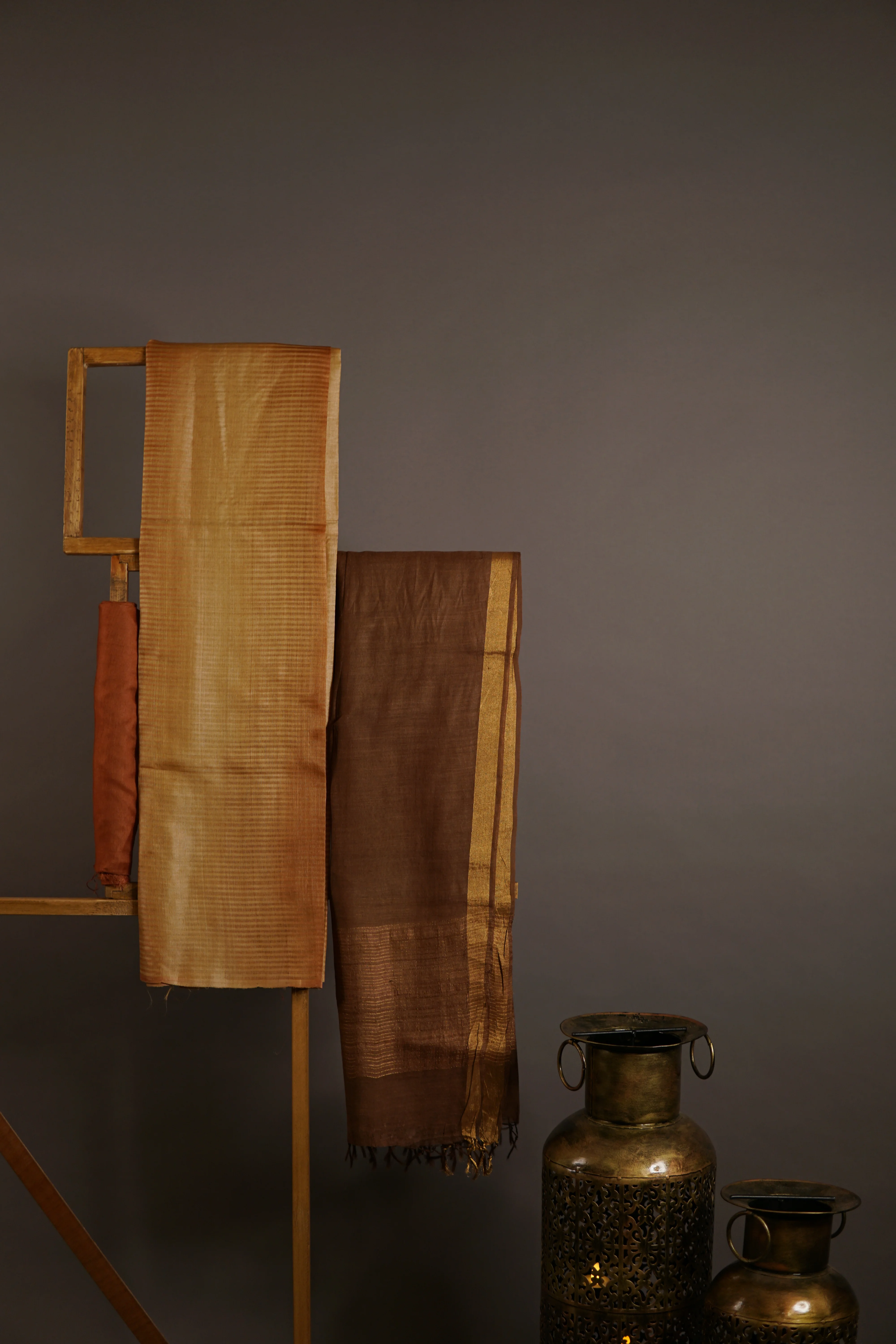 Coffee Brown Zari Dupatta With Ombre Stripe Fabric