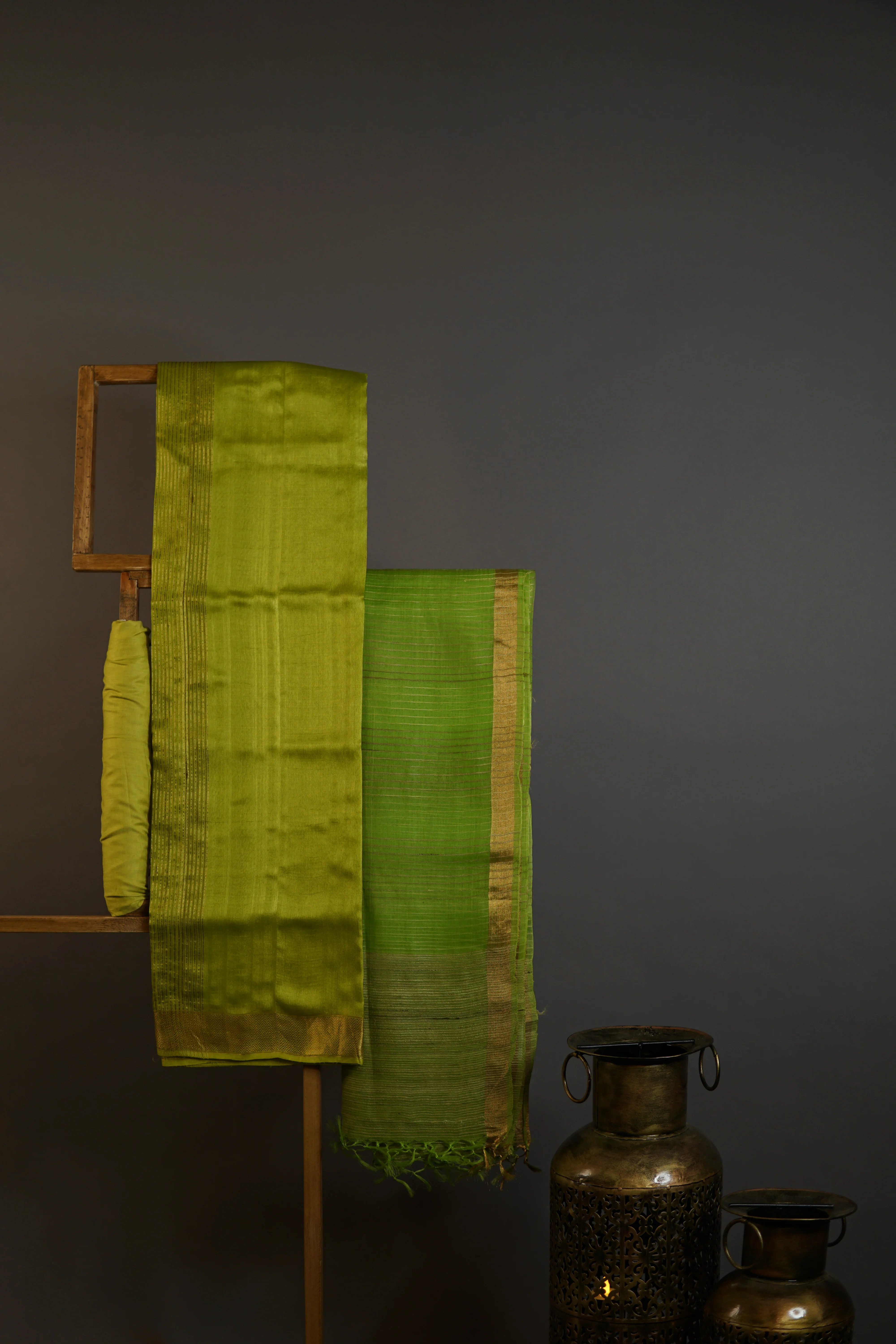 Lime Green Dupatta With Green Zari Stripe Set