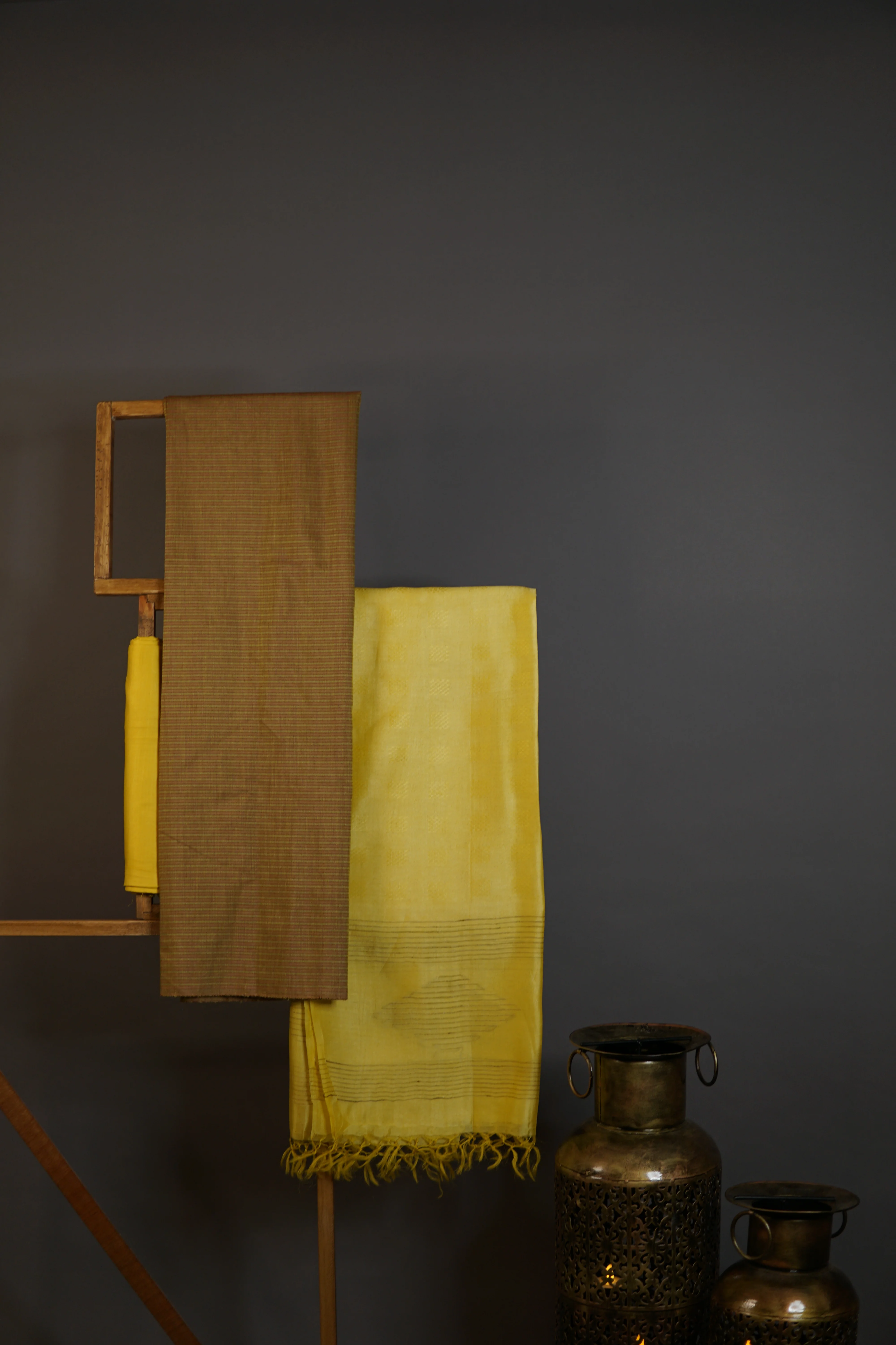 Lime Yellow Textured Dupatta With Detail Stripe Set